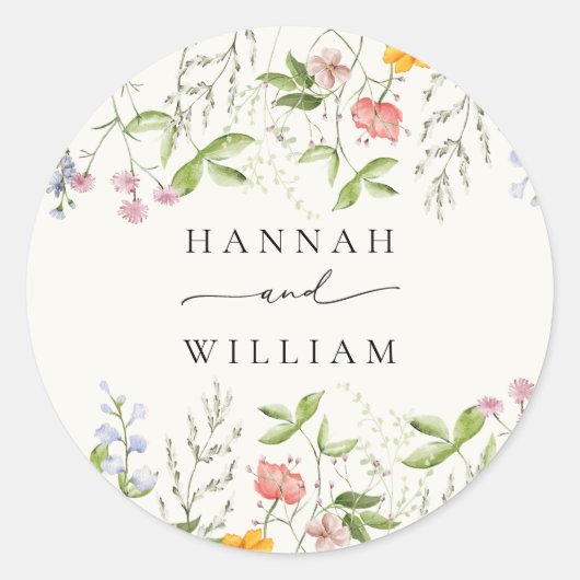 ワイルドフラワー結婚ズクラシックラウンドステッカー ラウンドシール (正面)