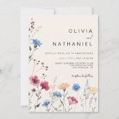 ワイルドフラワー結婚ズクリームフローラフォト招待状 招待状 (正面)