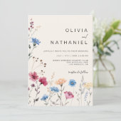 ワイルドフラワー結婚ズクリームフローラフォト招待状 招待状 (スタンド正面)