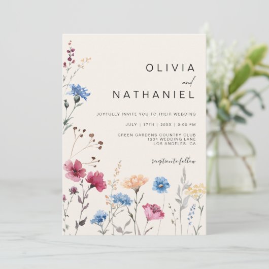 ワイルドフラワー結婚ズクリームフローラフォト招待状 招待状 (スタンド正面)