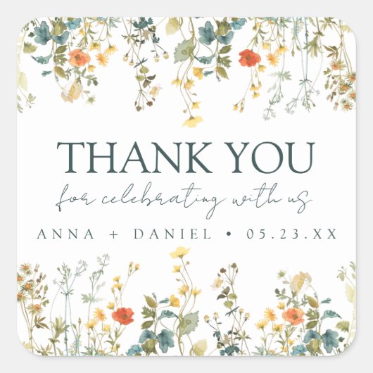 ワイルドフラワー結婚ズサンキュースクエアステッカー スクエアシール (正面)