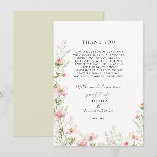 ワイルドフラワー結婚ズフラットサンキューカード サンキューカード (正面/裏面)