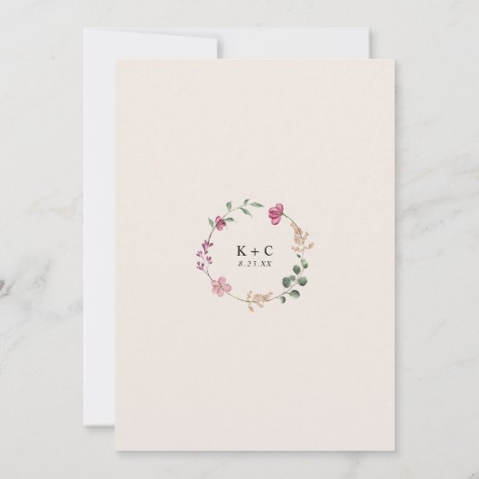 ワイルドフラワー結婚ズボホエレガントクリーム 招待状 (裏面)