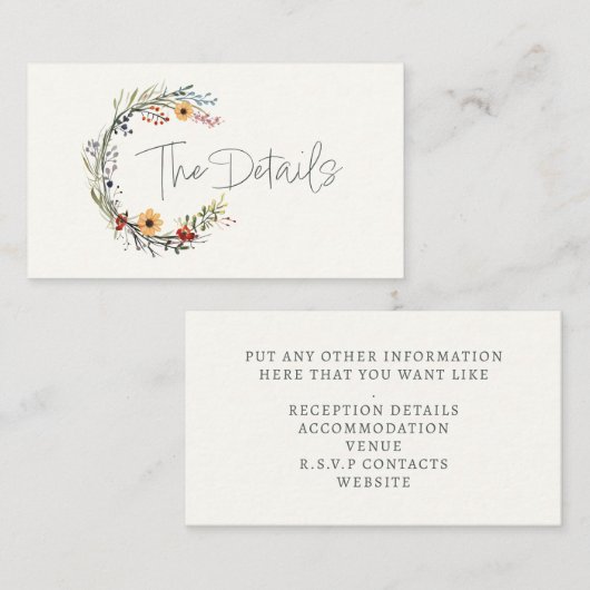 ワイルドフラワー結婚ズリースザ詳細 エンクロージャーカード (正面/裏面)