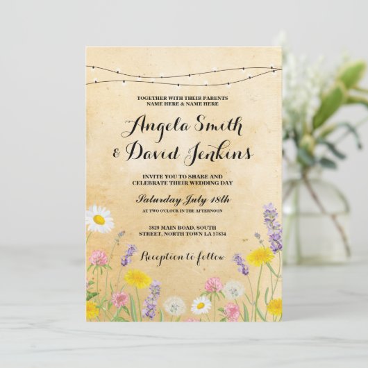 ワイルドフラワー結婚ズヴィンテージライトフローラ招待状 招待状 (スタンド正面)