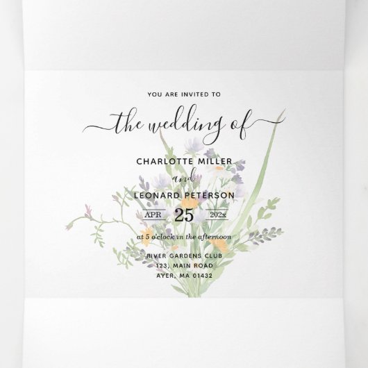 ワイルドフラワー結婚ズ写真三重招待状 三つ折り招待状 (内部中)