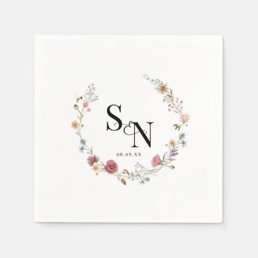 ワイルドフラワー結婚ズ婚約パーティ記念日 スタンダードカクテルナプキン (正面)