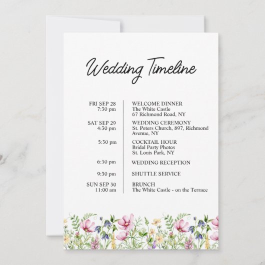 ワイルドフラワー結婚ズ歓迎バッグレターカード 招待状 (裏面)