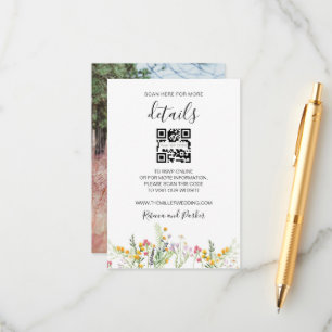 ワイルドフラワー結婚ズ詳細QRフォトインサートカード エンクロージャーカード