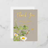 ワイルドフラワー結婚ズ・サンキュー・金ゴールド 箔招待状ポストカード (正面/裏面)