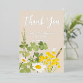 ワイルドフラワー結婚ズ・サンキュー・金ゴールド 箔招待状 (立ち正面)
