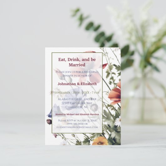 ワイルドフラワー結婚ズ・リハーサル・ディナー 招待状 (スタンド正面)