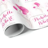 ワイルドフラワー結婚ピンクの赤いグレーのアートラップ ラッピングペーパー (ロールコーナー)