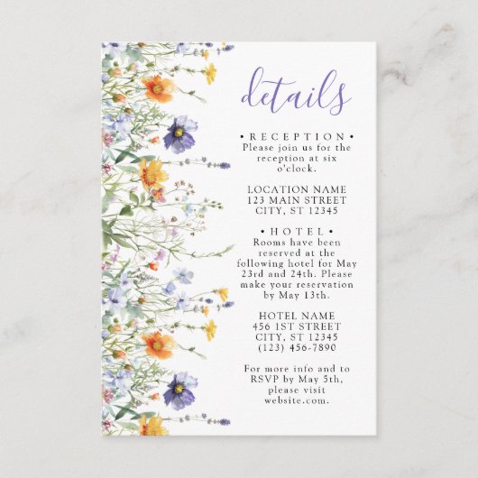 ワイルドフラワー結婚フィールド詳細 エンクロージャーカード (正面)