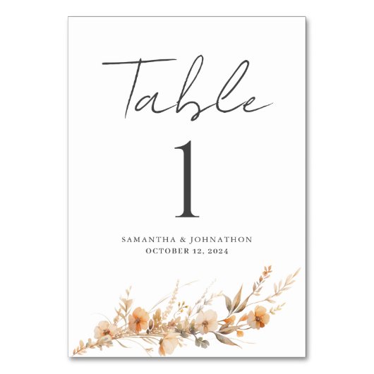 ワイルドフラワー結婚フローラのテーブルカード テーブルナンバー (正面)