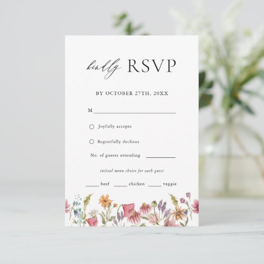 ワイルドフラワー結婚フローラのメニュー選択SVP 出欠カード (スタンド正面)