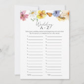 ワイルドフラワー結婚ブライダルシャワーのA-Zゲームカード 招待状 (正面)