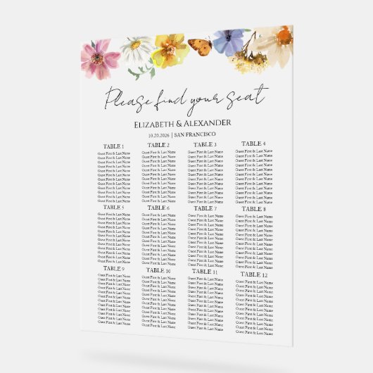 ワイルドフラワー結婚ボホのアクリル座席表 アクリルサイン (傾斜)