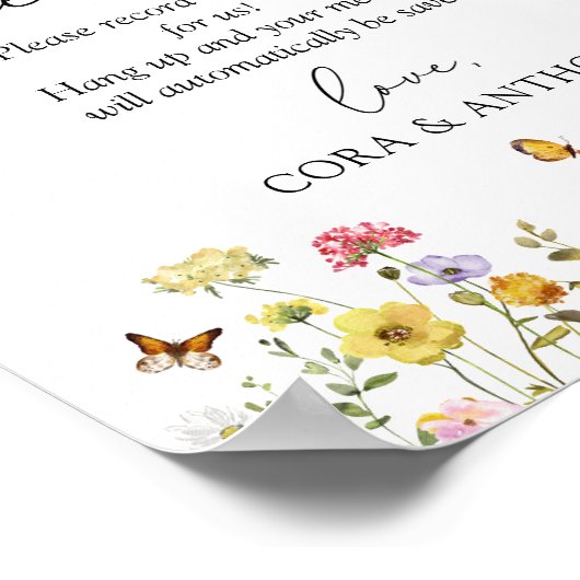 ワイルドフラワー結婚ボホの音声ゲストブックサイン ポスター (角)