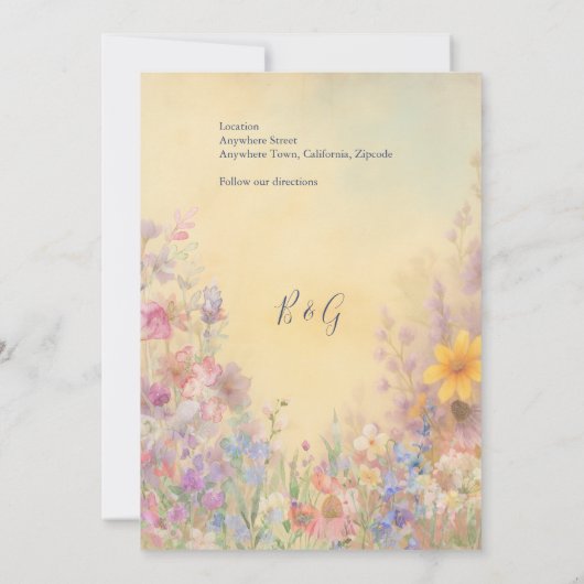 ワイルドフラワー結婚メドウバーンの日付の安全 招待状 (裏面)