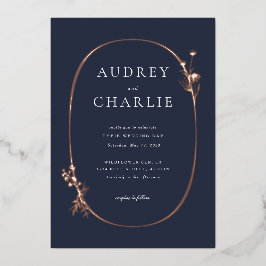 ワイルドフラワー結婚リースフォイル招待状 箔招待状