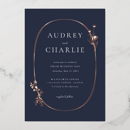 ワイルドフラワー結婚リースフォイル招待状 箔招待状 (正面)