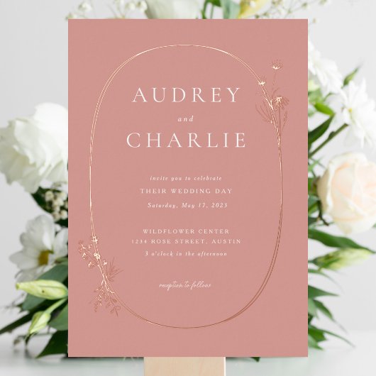 ワイルドフラワー結婚リースフォイル招待状 箔招待状