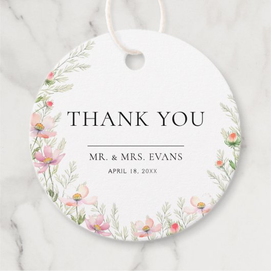 ワイルドフラワー結婚式の引き出物ラベル。 フェイバータグ (正面)