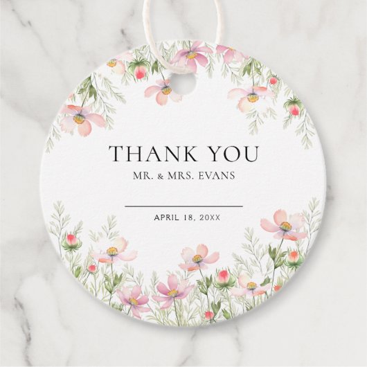 ワイルドフラワー結婚式の引き出物ラベル。 フェイバータグ (正面)