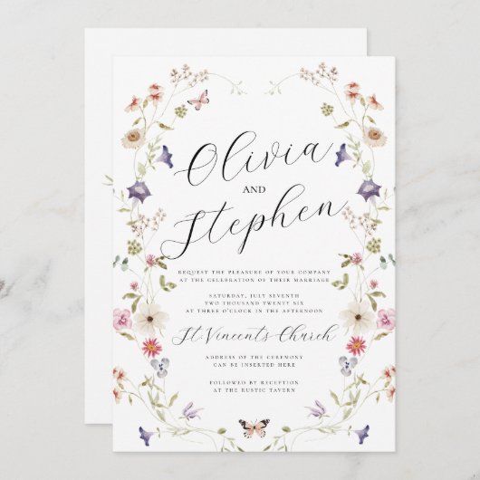 ワイルドフラワー結婚式招待状サマー結婚ズ 招待状 (正面/裏面)