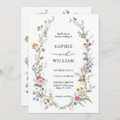 ワイルドフラワー結婚式招待状テンプレート、印刷可能 招待状 (正面/裏面)