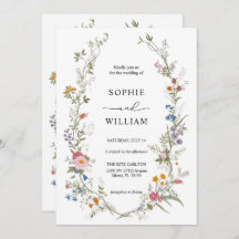 ワイルドフラワー結婚式招待状テンプレート、印刷可能