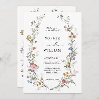 ワイルドフラワー結婚式招待状テンプレート、印刷可能 招待状