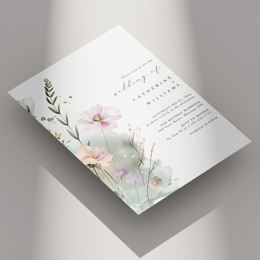 ワイルドフラワー結婚式招待状 | 水エレガント色 招待状