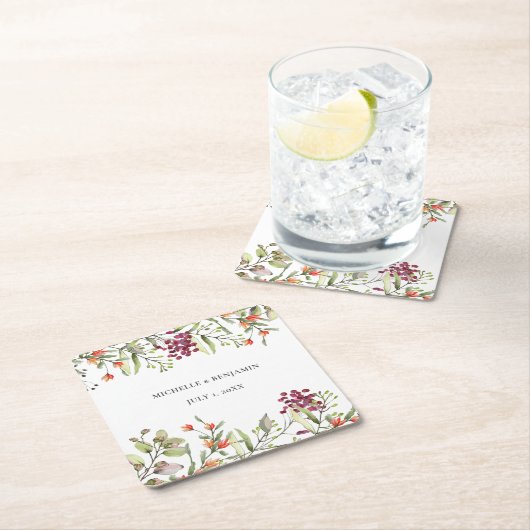 ワイルドフラワー結婚草原 スクエアペーパーコースター (インサイチュ)