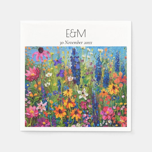 ワイルドフラワー絵を描フィールドの目的地の結婚式 スタンダードカクテルナプキン (正面)