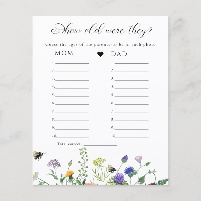 ワイルドフラワー緑の赤ちゃんシャワーゲーム (正面)