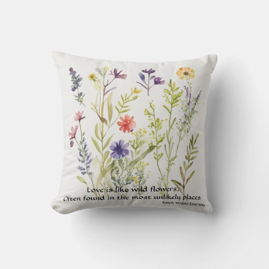 ワイルドフラワー編集可能引用文by Ralph Waldo Emerson クッション (正面)