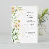 ワイルドフラワー縁どデイジーベビーシャワー 箔招待状 (立ち正面)