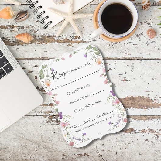 ワイルドフラワー縁どドウェディングRSVPカード