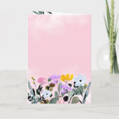 ワイルドフラワー縁どピンクウォーターカラー誕生日 カード (裏面)