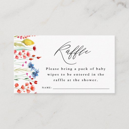 ワイルドフラワー縁どベイビーシャワーラッフルチケット エンクロージャーカード (正面)