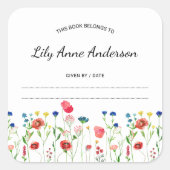 ワイルドフラワー縁どベビーシャワー蔵書票シール スクエアシール (正面)