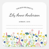 ワイルドフラワー縁どベビーシャワー蔵書票シール スクエアシール (正面)