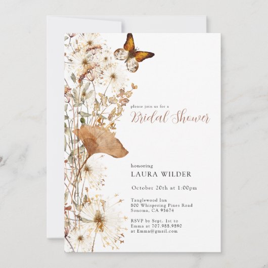 ワイルドフラワー自然ズテラコッタクリームブライダルシャワー 招待状 (正面)