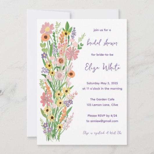 ワイルドフラワー色彩の鮮やか手カスタムQRブライダルシャワー 招待状 (正面)