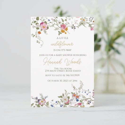 ワイルドフラワー花の赤ちゃんシャワー 招待状 (スタンド正面)