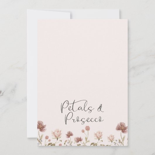 ワイルドフラワー花びらとプロセッコブライダルシャワー 招待状 (裏面)