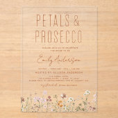 ワイルドフラワー花びら&プロセッコブライダルシャワー アクリル招待状 (正面)