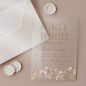 ワイルドフラワー花びら&プロセッコブライダルシャワー アクリル招待状
